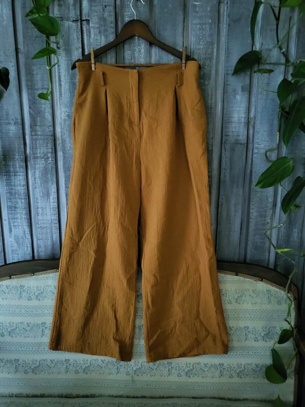 FRENCH PARIS 100% Cotton Mustard Yellow Wide Leg Trousers With Pockets XL